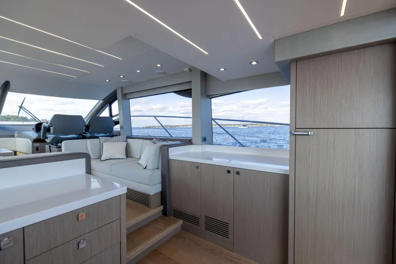 Slide: The Image of Luxurious interior of 2018 Sunseeker Manhattan 52 yacht with modern design and scenic ocean view. - 28