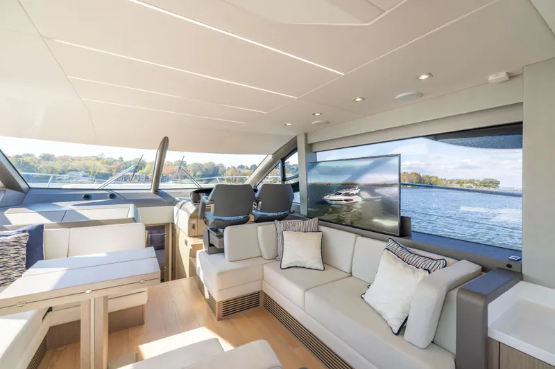 Slide: The Image of Luxurious interior of 2018 Sunseeker Manhattan 52 yacht with scenic water view. - 29
