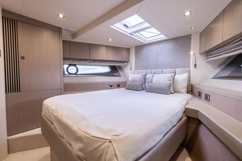 Slide: The Image of Luxurious bedroom interior of 2018 Sunseeker Manhattan 52 yacht with modern design. - 42