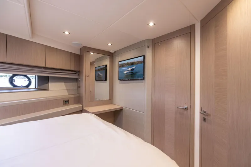 Slide: The Image of Luxurious interior of 2018 Sunseeker Manhattan 52 yacht cabin with modern decor. - 44
