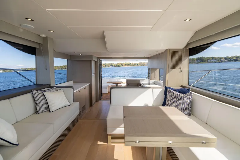 Slide: The Image of Luxurious interior of 2018 Sunseeker Manhattan 52 yacht with scenic ocean view. - 59