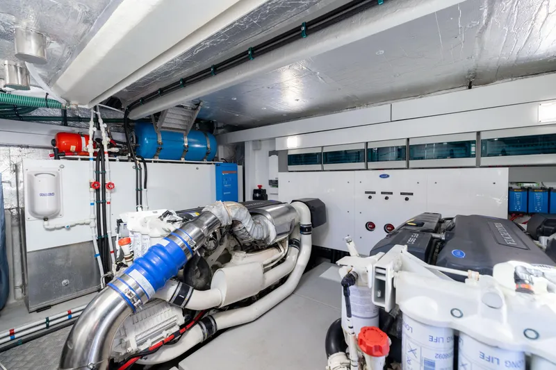 Slide: The Image of Engine room of 2018 Sunseeker Manhattan 52 yacht, showcasing advanced machinery and equipment. - 81