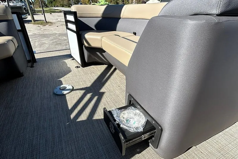 Slide: The Image of Interior of 2025 Viaggio Lago X-Q boat with seating and storage drawer. - 22