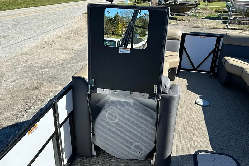 Slide: The Image of Interior of 2025 Viaggio Lago X-Q boat with seating and storage compartment. - 29