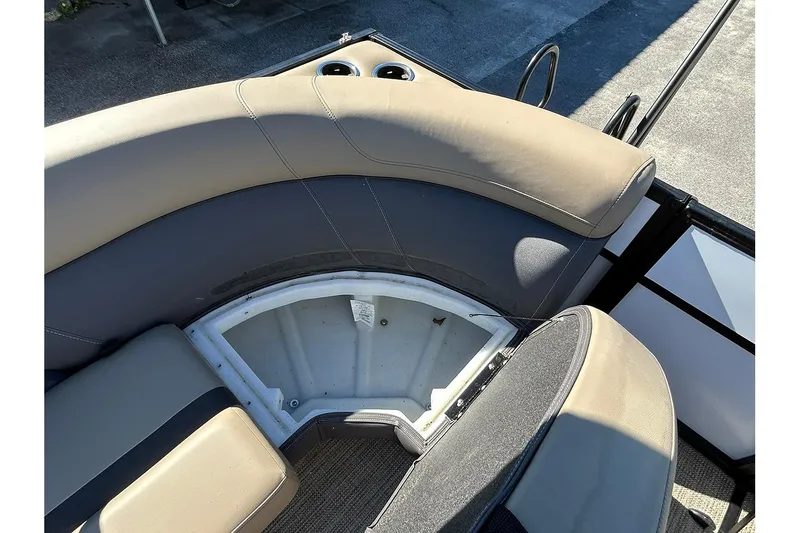 Slide: The Image of Interior seating of 2025 Viaggio Lago X-Q boat with storage compartment. - 36