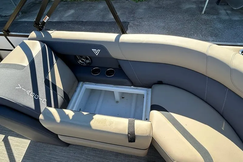 Slide: The Image of Interior seating of 2025 Viaggio Lago X-Q boat with storage compartment. - 45