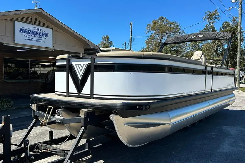 Slide: The Image of 2025 Viaggio Lago X-Q pontoon boat at Berkeley Outdoors dealership. - 5