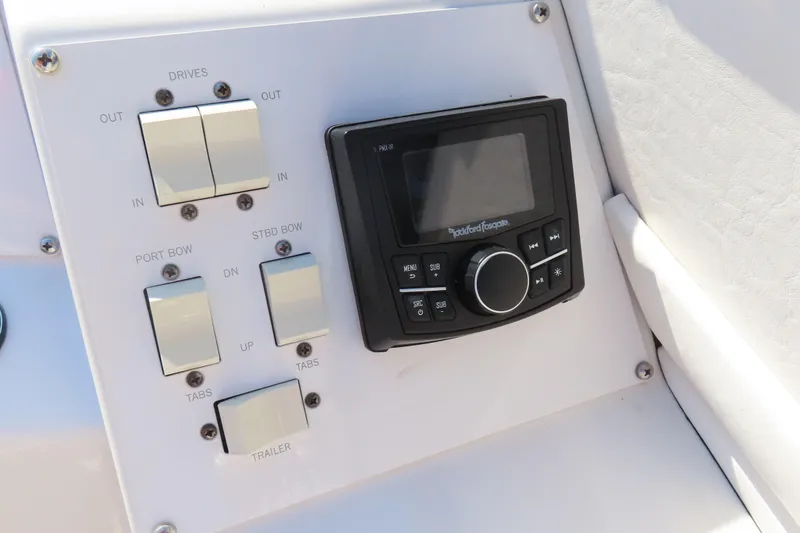 Slide: The Image of Control panel of a 1990 Wellcraft 38 Scarab boat with audio system. - 20