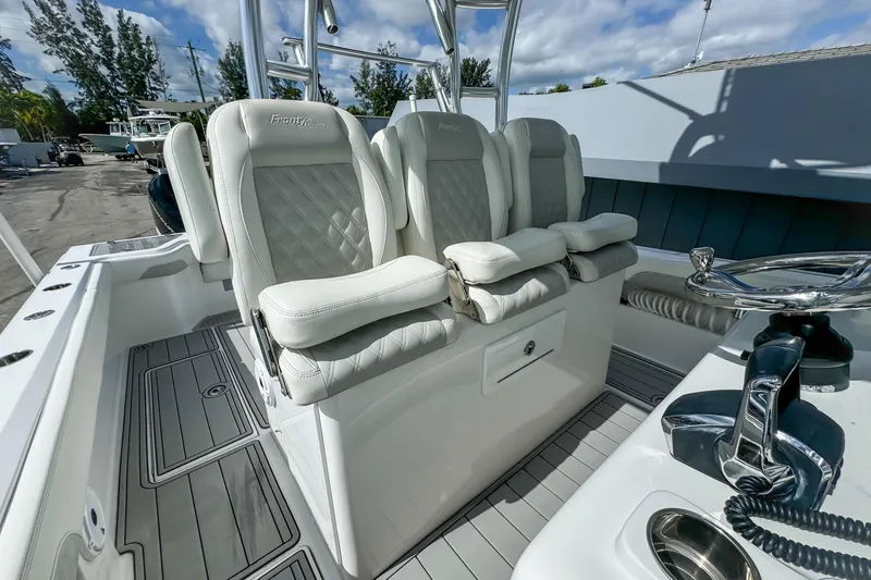 Slide: The Image of 2023 Front Runner 36 Center Console boat with luxurious seating and modern design. - 18