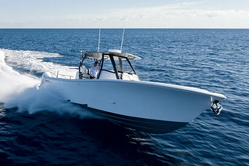 Slide: The Image of Manufacturer Provided Image: 2023 Front Runner 36 Center Console boat cruising on open ocean. - 42