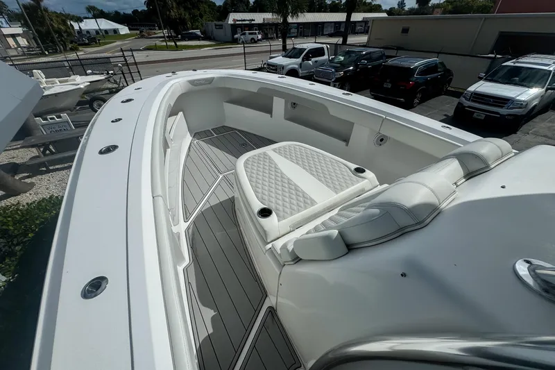 Slide: The Image of 2023 Front Runner 36 Center Console boat with sleek seating and modern design. - 7