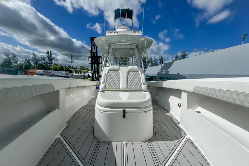 Slide: The Image of 2023 Front Runner 36 Center Console boat with sleek design and modern features. - 9