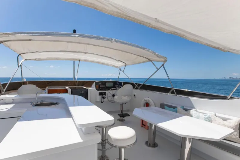 Slide: The Image of Aerial view of 2001 Intermarine RPH 95 yacht on clear green water. - 2