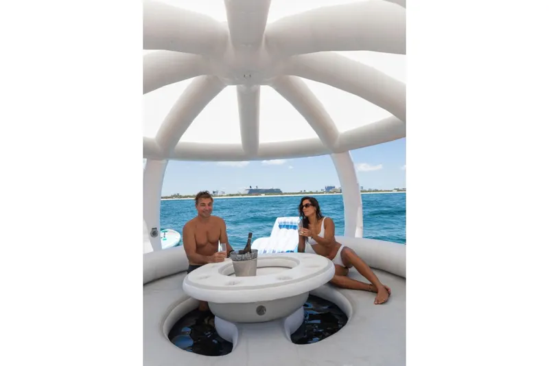 Slide: The Image of Luxurious kitchen interior of 2001 Intermarine RPH 95 yacht with modern design and wooden accents. - 33