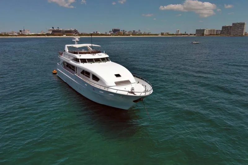Slide: The Image of Luxurious bedroom interior of 2001 Intermarine RPH 95 yacht with elegant wood finishes. - 37