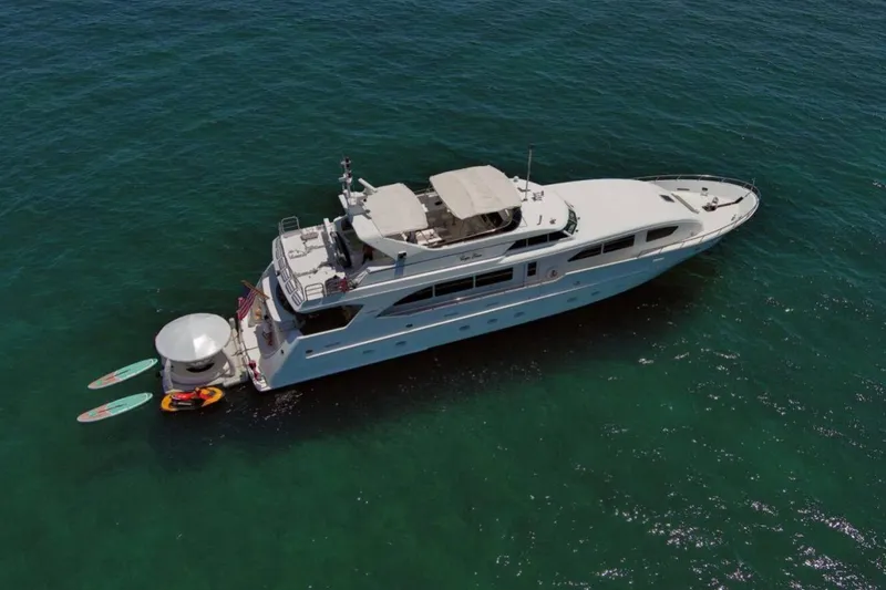 Slide: The Image of Luxurious bathroom on 2001 Intermarine RPH 95 yacht with elegant wood cabinetry and glass shower. - 40