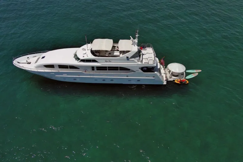 Slide: The Image of Luxurious bathroom on 2001 Intermarine RPH 95 yacht with elegant wood cabinetry and marble surfaces. - 44