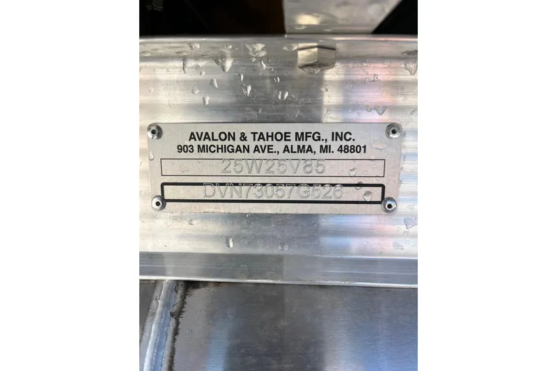Slide: The Image of Metal identification plate for Avalon 2585 Venture 85 VRB, Tri Toon, 2026 model. - 24