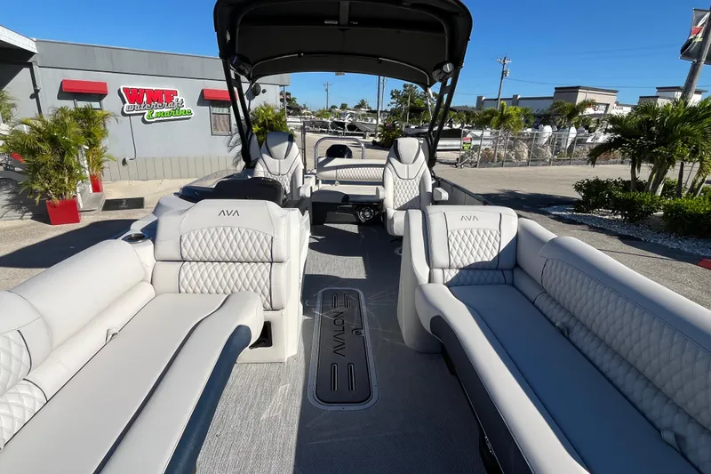 Slide: The Image of 2026 Avalon 2585 Catalina VRB Tri Toon with luxurious seating and Mercury 300hp V-8 engine. - 17