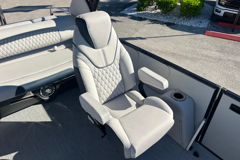 Slide: The Image of Luxurious seating on 2026 Avalon 2585 Catalina VRB Tri Toon boat with premium upholstery. - 19