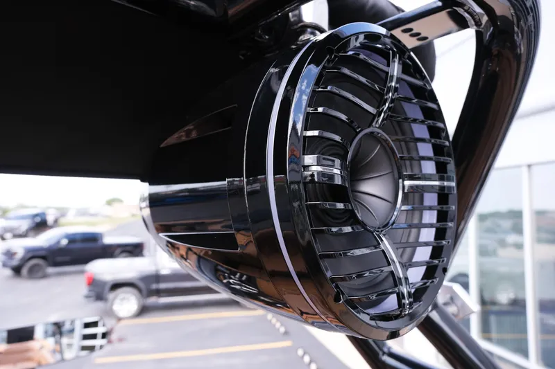 Slide: The Image of Close-up of a 2026 Moomba Tykon boat speaker with sleek, modern design. - 16