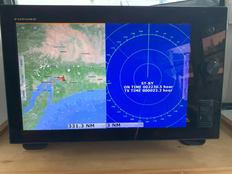 Slide: The Image of Navigation display showing radar and map on a 1955 Tugboat L-T 100 Steel Army Tug. - 20