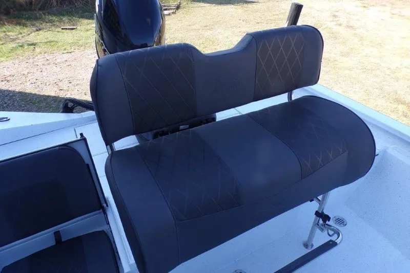Slide: The Image of 2026 Xpress H20B Bay boat seat with black upholstery and diamond stitching. - 22