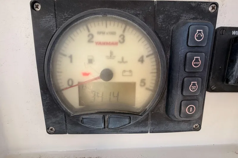 Slide: The Image of Close-up of a Yanmar tachometer on a 2008 Hanse 540e sailboat. - 37