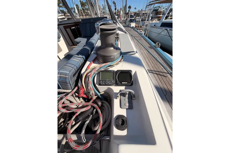 Slide: The Image of Deck view of 2008 Hanse 540e sailboat with ropes and navigation equipment. - 40