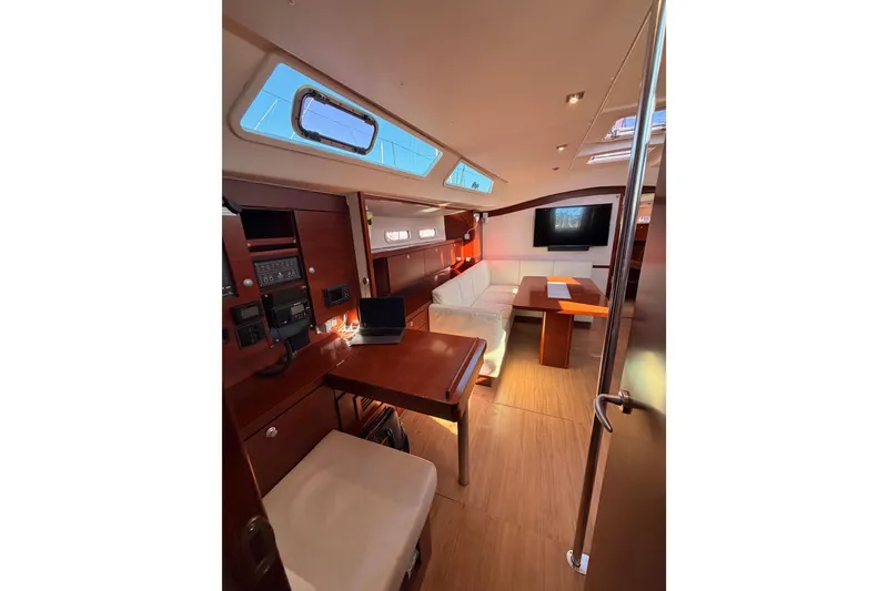Slide: The Image of Luxurious interior of 2008 Hanse 540e yacht with wood finish and modern amenities. - 59
