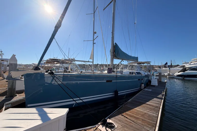 Slide: The Image of 2008 Hanse 540e sailboat docked at marina under clear blue sky. - 7