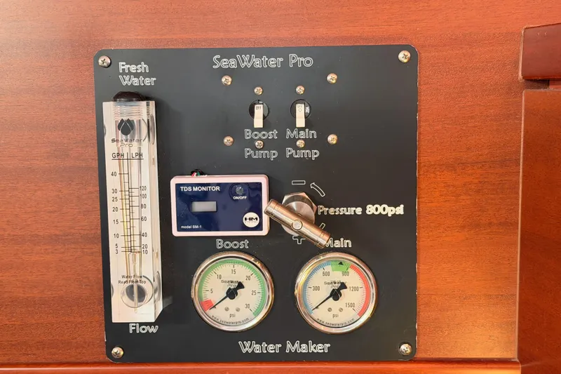 Slide: The Image of Control panel of a 2008 Hanse 540e SeaWater Pro water maker system. - 90