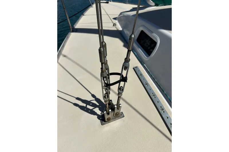 Slide: The Image of Close-up of rigging on a 1996 J Boats J/120 sailboat deck. - 12