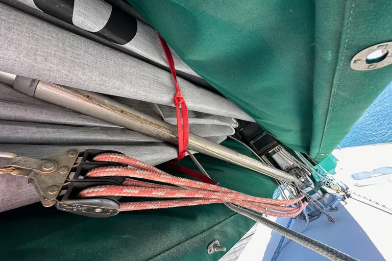 Slide: The Image of Close-up of 1996 J Boats J/120 sailboat rigging and sail cover. - 24