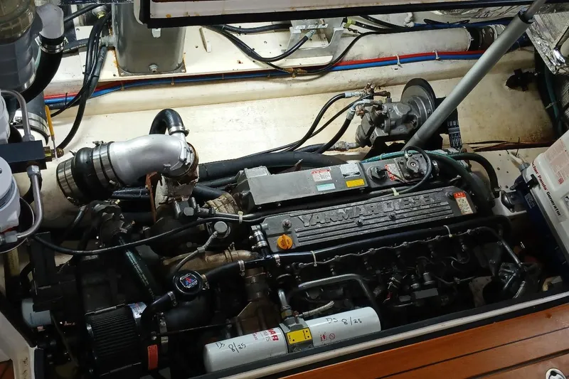Slide: The Image of Engine compartment of a 2000 Santa Cruz Coastal Flyer 41 with Yanmar diesel engine. - 57