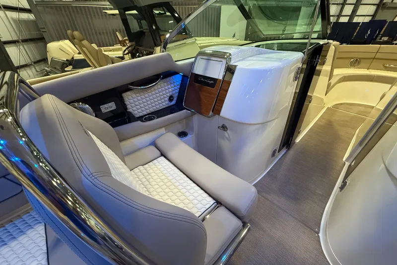 Slide: The Image of 2026 Chris-Craft Launch 35 GT interior showcasing luxurious seating and modern design. - 17