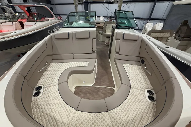 Slide: The Image of 2026 Chris-Craft Launch 35 GT boat interior with luxurious seating and modern design. - 21