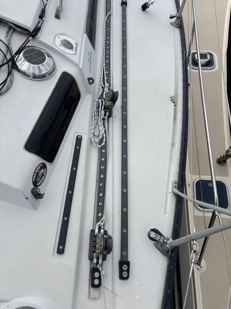 Slide: The Image of Deck of 1987 Goman Express 35 sailboat with rigging and hardware. - 15