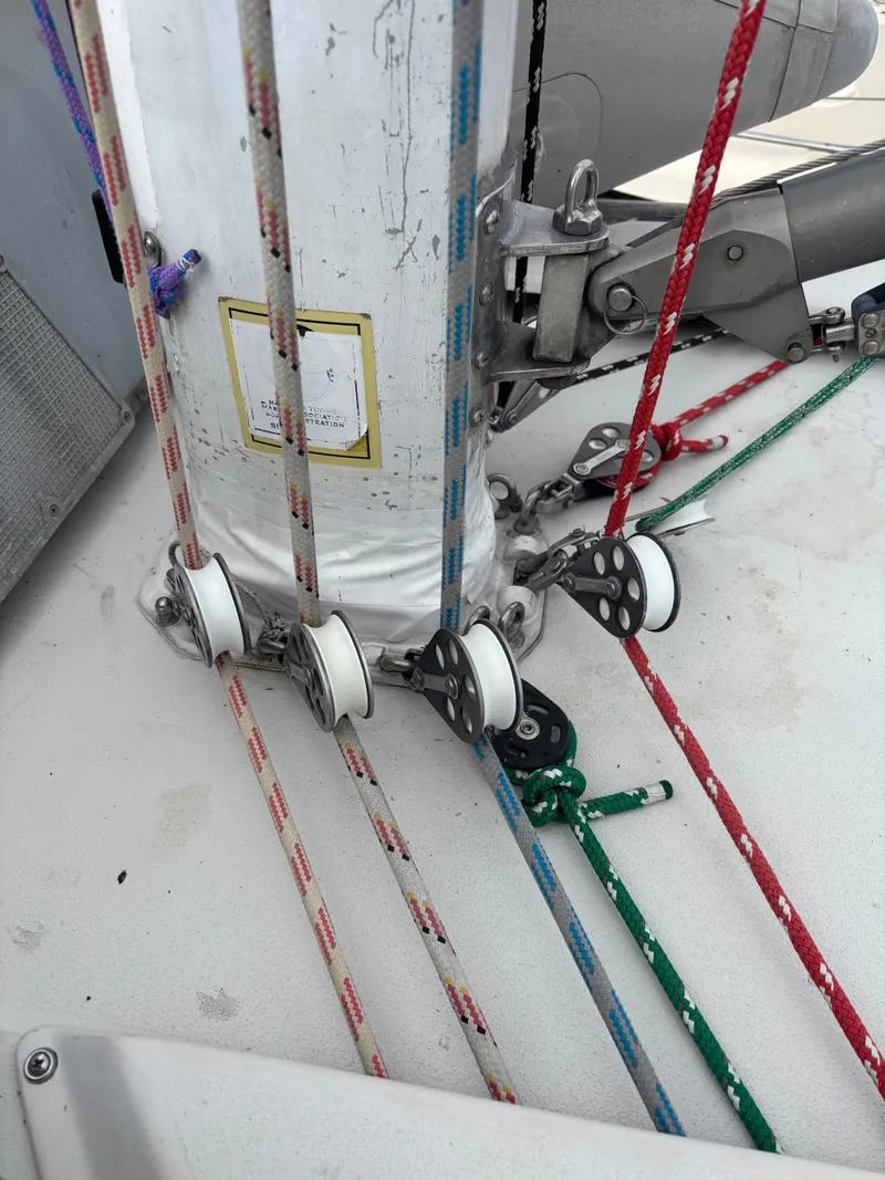 Slide: The Image of Close-up of sailing rigging on a 1987 Goman Express 35 yacht. - 32