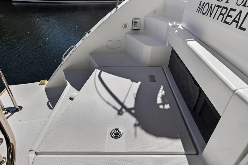 Slide: The Image of Sleek deck of 2019 Leopard 45 yacht with Montreal signage. - 45