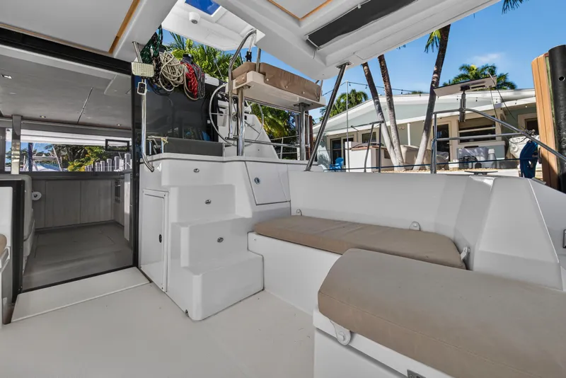 Slide: The Image of Leopard 45 catamaran interior, 2019 model, featuring spacious seating and modern design. - 7