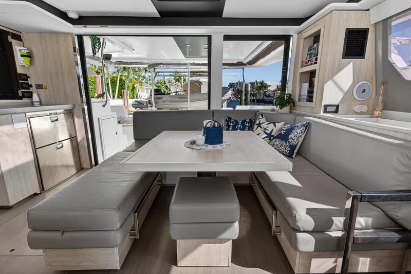 Slide: The Image of Luxurious interior of 2019 Leopard 45 yacht with modern dining area and stylish decor. - 75
