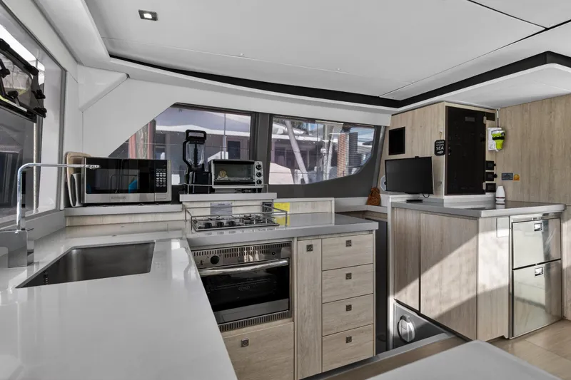 Slide: The Image of Modern kitchen interior on 2019 Leopard 45 yacht with appliances and sleek design. - 85