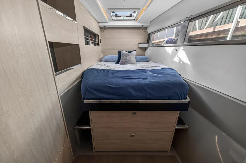 Slide: The Image of Luxurious cabin interior of 2019 Leopard 45 yacht with cozy bed and modern design. - 90