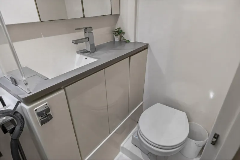 Slide: The Image of Modern bathroom in 2019 Leopard 45 yacht with sleek fixtures and compact design. - 91