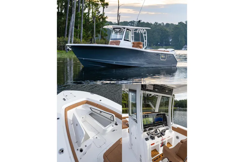 Slide: The Image of Couple enjoying sunset on 2026 Sea Hunt Ultra 285 SE boat with snacks. - 7