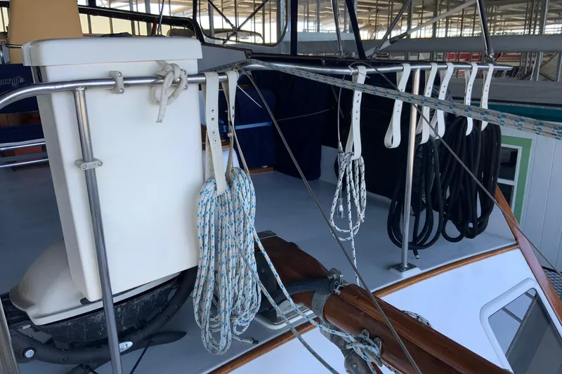 Slide: The Image of 1976 Cheoy Lee 40 LRC yacht deck with ropes and equipment. - 14