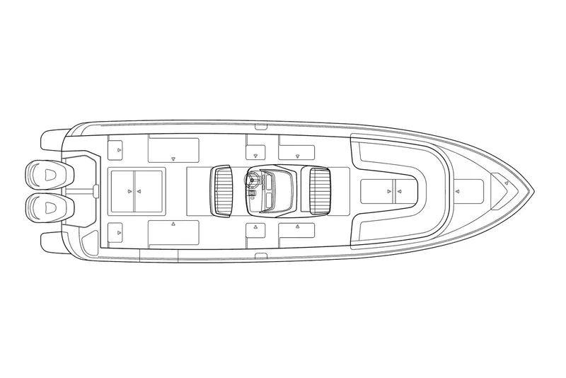 Slide: The Image of 2022 Intrepid 327-I CC boat on trailer, parked outdoors under clear blue sky. - 6