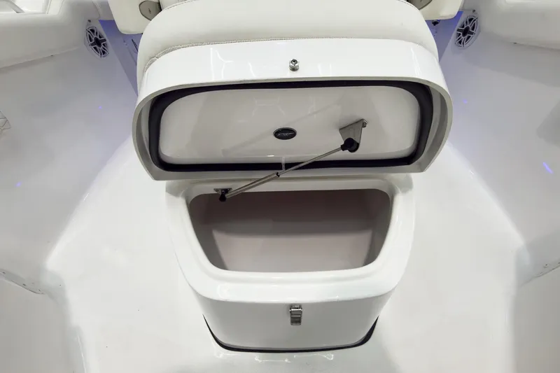 Slide: The Image of Open storage compartment on 2026 Tidewater 256 LXF boat interior. - 51