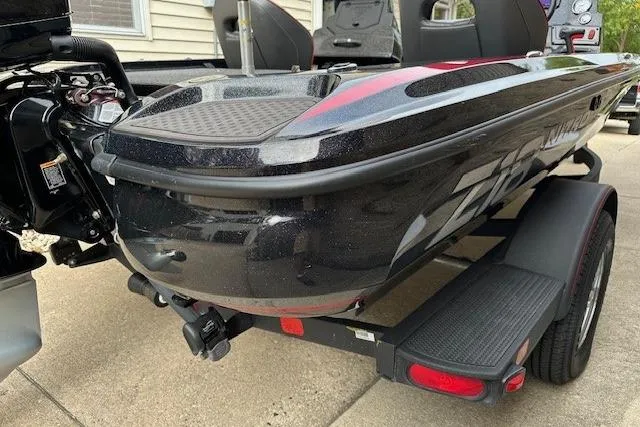 Slide: The Image of 2023 Nitro Z18 Pro boat on trailer, rear view, black finish. - 8